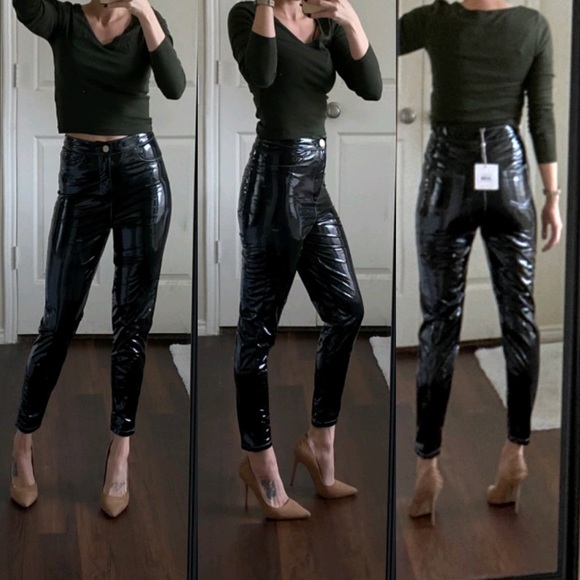 Missguided Pants - Black faux patent leather vinyl high waisted pants